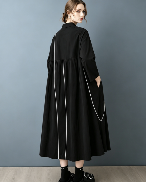 ellazhu Women's Oversized Asymmetric Contrast Shirt Dress Elegant GZ1029