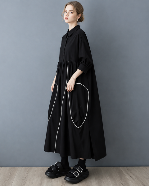 ellazhu Women's Oversized Asymmetric Contrast Shirt Dress Elegant GZ1029