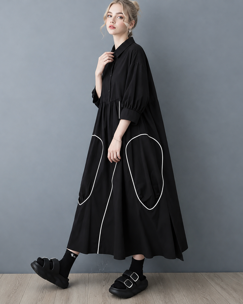 ellazhu Women's Oversized Asymmetric Contrast Shirt Dress Elegant GZ1029