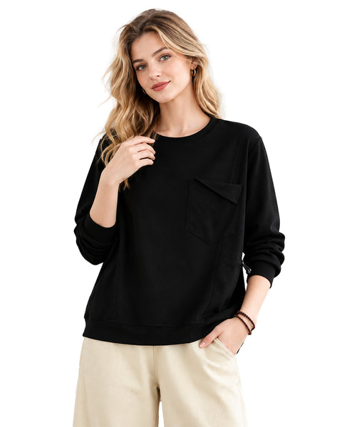 ellazhu Women's Oversized Crewneck Sweatshirt Pocket Drawstring GZ1033