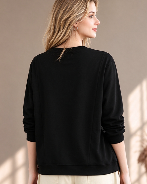 ellazhu Women's Oversized Crewneck Sweatshirt Pocket Drawstring GZ1033