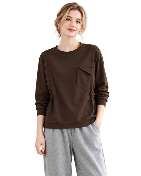 ellazhu Women's Oversized Crewneck Sweatshirt Pocket Drawstring GZ1033