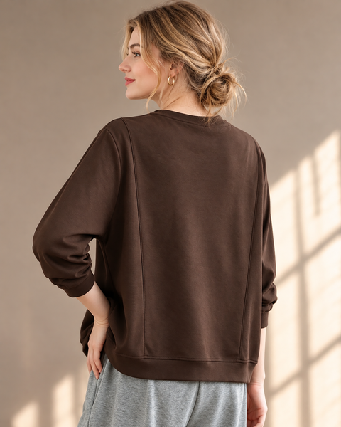 ellazhu Women's Oversized Crewneck Sweatshirt Pocket Drawstring GZ1033