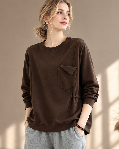 ellazhu Women's Oversized Crewneck Sweatshirt Pocket Drawstring GZ1033