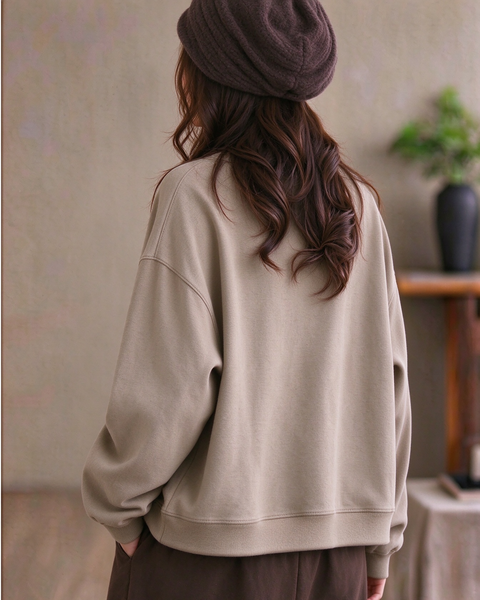 ellazhu Women's Oversized Crewneck Asymmetric Zipper Sweatshirt GZ1037