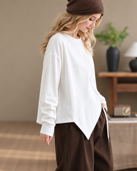 ellazhu Women's Oversized Crewneck Asymmetric Zipper Sweatshirt GZ1037