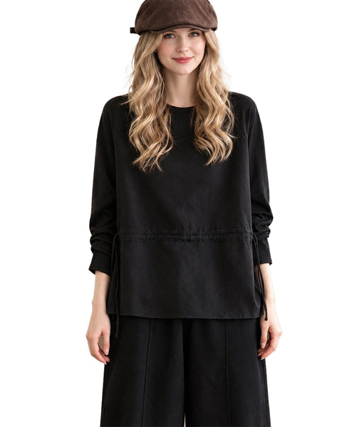 ellazhu Women's Oversized Drawstring Waist Crewneck Tunic Blouse GZ1038
