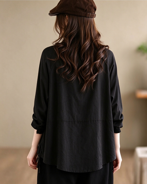 ellazhu Women's Oversized Drawstring Waist Crewneck Tunic Blouse GZ1038