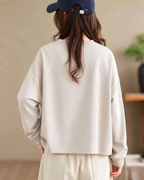 ellazhu Women's Oversized Crewneck Mesh Hem Sweatshirt Pullover GZ1039