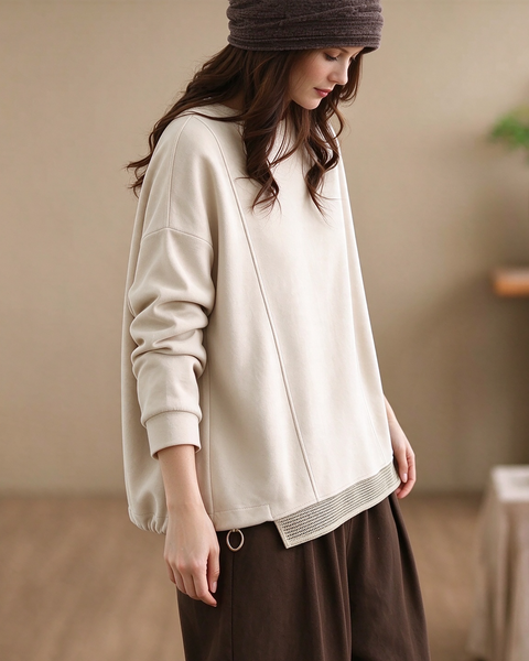ellazhu Women's Oversized Crewneck Mesh Hem Sweatshirt Pullover GZ1039