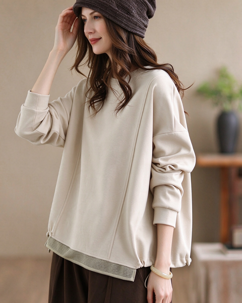 ellazhu Women's Oversized Crewneck Mesh Hem Sweatshirt Pullover GZ1039