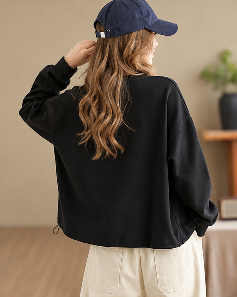 ellazhu Women's Oversized Crewneck Mesh Hem Sweatshirt Pullover GZ1039