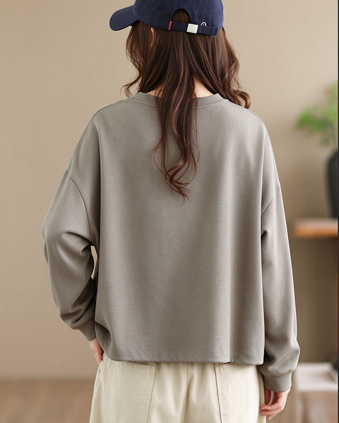 ellazhu Women's Oversized Crewneck Mesh Hem Sweatshirt Pullover GZ1039