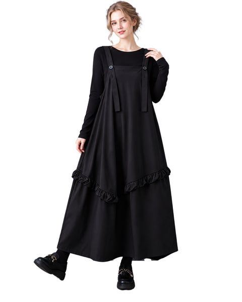 ellazhu Women's Oversized Ruffle Hem Layered Pinafore Maxi Dress GZ1042