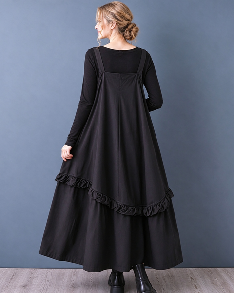 ellazhu Women's Oversized Ruffle Hem Layered Pinafore Maxi Dress GZ1042