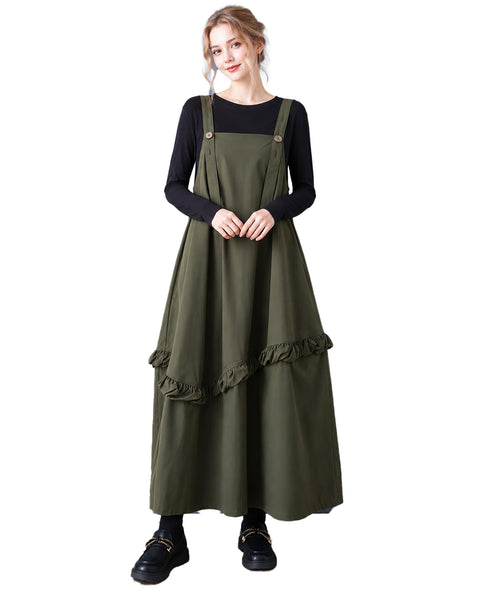 ellazhu Women's Oversized Ruffle Hem Layered Pinafore Maxi Dress GZ1042