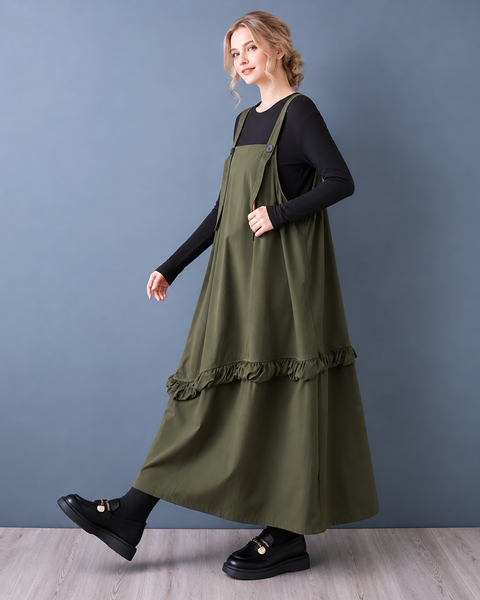 ellazhu Women's Oversized Ruffle Hem Layered Pinafore Maxi Dress GZ1042