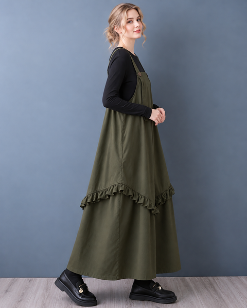 ellazhu Women's Oversized Ruffle Hem Layered Pinafore Maxi Dress GZ1042