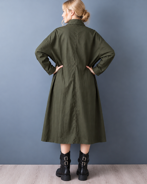 ellazhu Women's Oversized Zipper Shirt Dress Loose Long Sleeve GZ1045