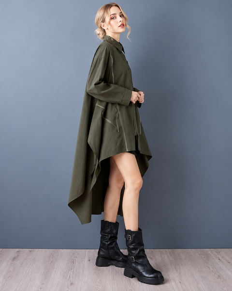 ellazhu Women's Oversized Zipper Shirt Dress Loose Long Sleeve GZ1045