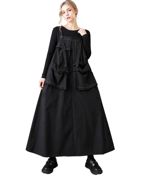 ellazhu Women's Oversized Overall Dress Loose Fit Maxi Pinafore GZ1046