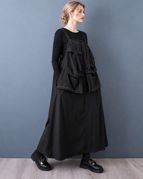 ellazhu Women's Oversized Overall Dress Loose Fit Maxi Pinafore GZ1046
