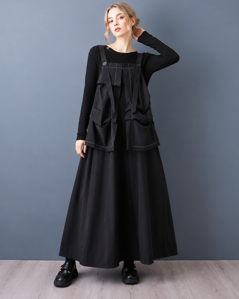 ellazhu Women's Oversized Overall Dress Loose Fit Maxi Pinafore GZ1046