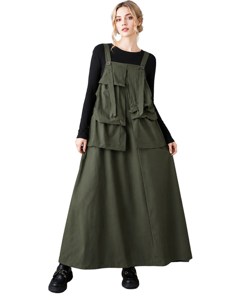 ellazhu Women's Oversized Overall Dress Loose Fit Maxi Pinafore GZ1046