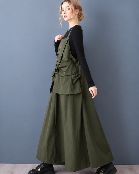 ellazhu Women's Oversized Overall Dress Loose Fit Maxi Pinafore GZ1046