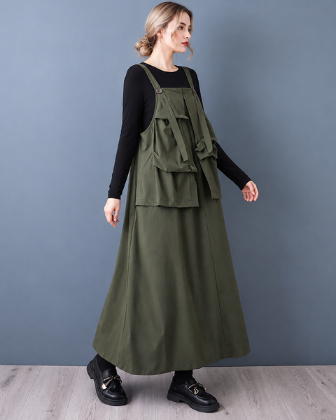 ellazhu Women's Oversized Overall Dress Loose Fit Maxi Pinafore GZ1046