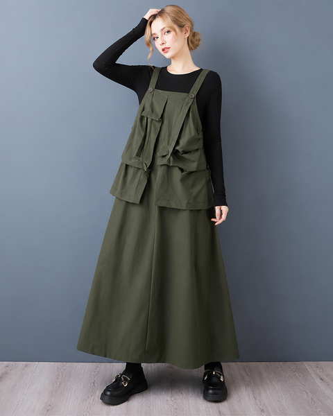 ellazhu Women's Oversized Overall Dress Loose Fit Maxi Pinafore GZ1046