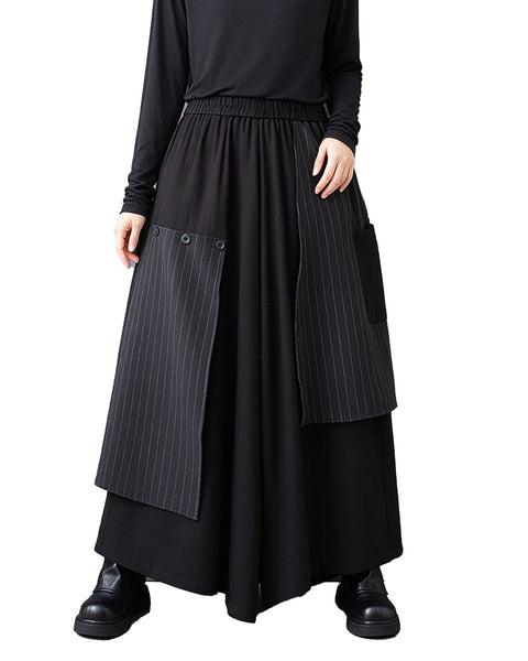 ellazhu Women's Wide Leg Pants Pinstripe Layered Culottes Pockets GZ1048