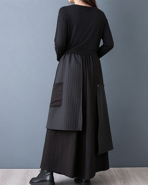 ellazhu Women's Wide Leg Pants Pinstripe Layered Culottes Pockets GZ1048