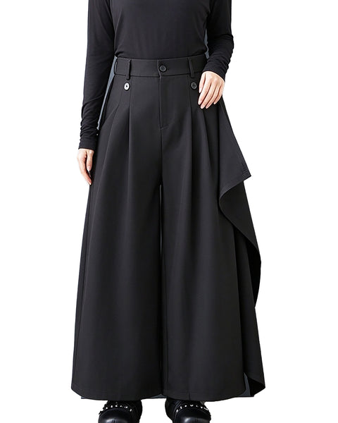 ellazhu Women's Wide Leg Layered Culottes Skirt Pants High Waist GZ1050