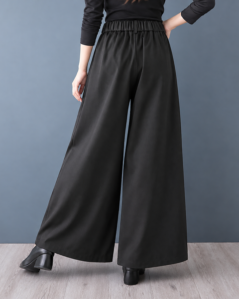 ellazhu Women's Wide Leg Layered Culottes Skirt Pants High Waist GZ1050