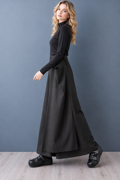 ellazhu Women's Wide Leg Layered Culottes Skirt Pants High Waist GZ1050