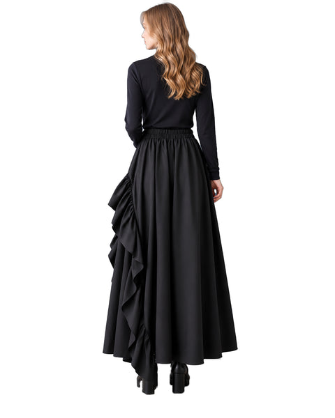 ellazhu Women's High Waist Ruffle Maxi Skirt Asymmetrical Layered GZ1051