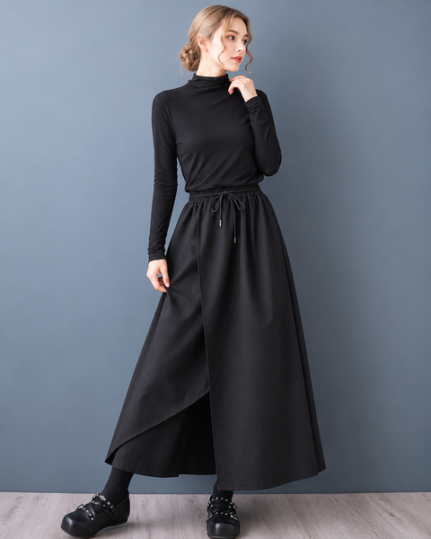 ellazhu Women's High Waist Wide Leg Skirt Pants Asymmetrical Wrap GZ1052