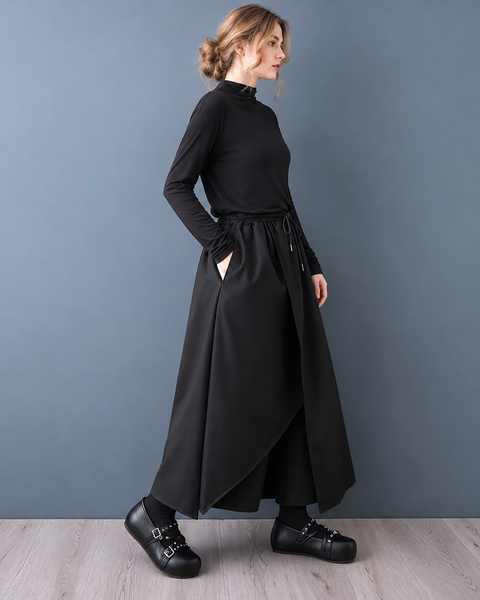 ellazhu Women's High Waist Wide Leg Skirt Pants Asymmetrical Wrap GZ1052