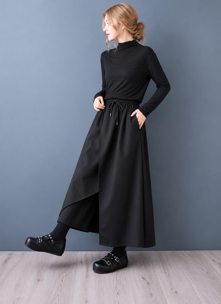 ellazhu Women's High Waist Wide Leg Skirt Pants Asymmetrical Wrap GZ1052