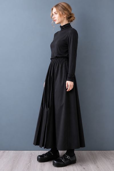 ellazhu Women's High Waist Asymmetrical Pleated Flowy Maxi Skirt GZ1053