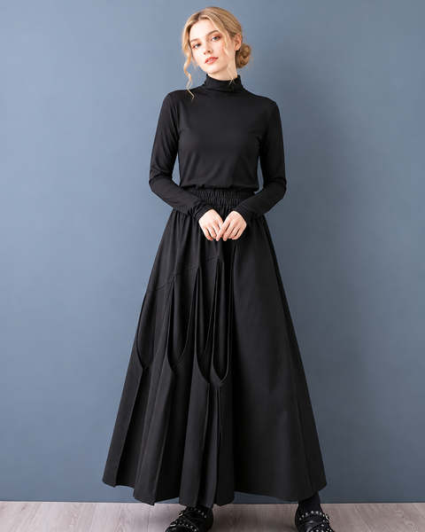 ellazhu Women's High Waist Asymmetrical Pleated Flowy Maxi Skirt GZ1053
