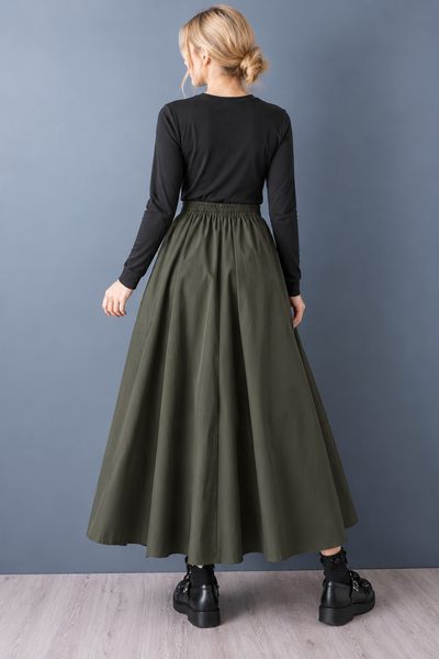 ellazhu Women's High Waist Asymmetrical Pleated Flowy Maxi Skirt GZ1053