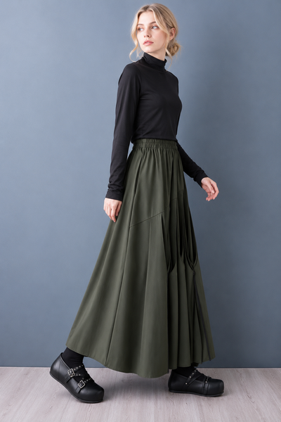 ellazhu Women's High Waist Asymmetrical Pleated Flowy Maxi Skirt GZ1053