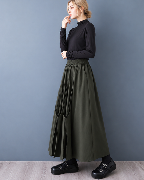 ellazhu Women's High Waist Asymmetrical Pleated Flowy Maxi Skirt GZ1053