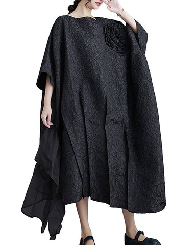 ellazhu Women's Oversized Solid Color Batwing Half Sleeve Flowy Inregular Hem Dress GZ134