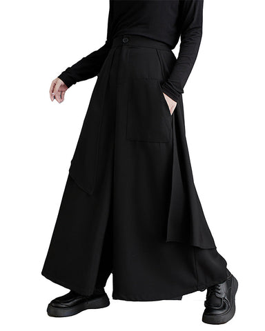 ellazhu Women's Elastic Waist Solid Color Wide Leg Harem Skirt Pants GZ138