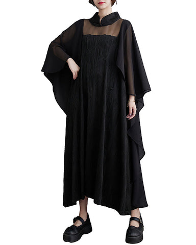ellazhu Women's Oversized Solid Color Batwing Half Sleeve Flowy Hem Dress GZ142