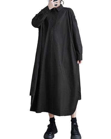 ellazhu Women's Oversized Solid Color Long Sleeve Flowy Irregular Hem Dress GZ148