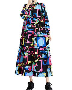ellazhu Women's Long Sleeves Maxi Length Patchwork Pattern Print Flowy ellazhu Women's Long Sleeves Maxi Length Patchwork Pattern Print Flowy